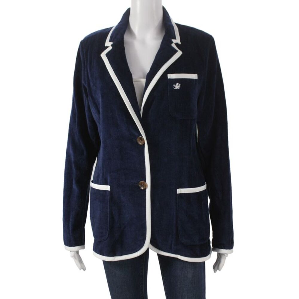 Hello Darling Womens Dark Blue Blazer Button Long Sleeve Cotton Size 10